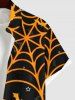 Plus Size Halloween Costume Spider Web Pumpkin Bat Star Letters Print Buttons Pocket Shirt For Men -  