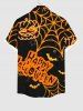 Plus Size Halloween Costume Spider Web Pumpkin Bat Star Letters Print Buttons Pocket Shirt For Men -  