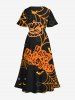 Robe D'Halloween Mi-Longue Chauve-souris Toile D'Araignée Citrouille de Grande Taille - Noir 6X