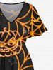 Robe D'Halloween Mi-Longue Chauve-souris Toile D'Araignée Citrouille de Grande Taille - Noir 6X
