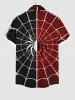 Plus Size Halloween Costume Spider Web Colorblock Print Buttons Pocket Shirt For Men -  