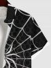 Plus Size Halloween Costume Spider Web Colorblock Print Buttons Pocket Shirt For Men -  