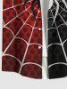 Plus Size Halloween Costume Spider Web Colorblock Print Buttons Pocket Shirt For Men -  