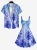 Plus Size Coconut Tree Colorblock Galaxy Light Beam 3D Print Hawaii Tank Dress -  