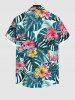 Plus Size Tropical Leaf Hibiscus Flower Print Buttons Pocket Hawaii Shirt For Men -  