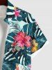 Plus Size Tropical Leaf Hibiscus Flower Print Buttons Pocket Hawaii Shirt For Men -  