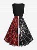 Plus Size Halloween Costume Spider Web Colorblock Print 1950s Vintage Dress -  