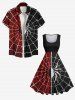 Plus Size Halloween Costume Spider Web Colorblock Print 1950s Vintage Dress -  