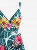 Plus Size Tropical Leaf Hibiscus Flower Print Surplice Hawaii Cami Dress -  