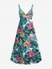 Plus Size Tropical Leaf Hibiscus Flower Print Surplice Hawaii Cami Dress -  