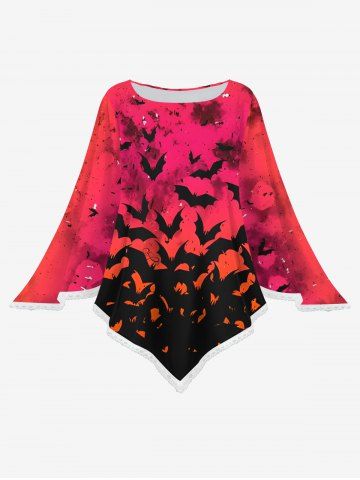 Plus Size Ink Painting Bat Ombre Print Halloween Asymmetric Pullover Cape Cloak - LIGHT PINK - ONE SIZE