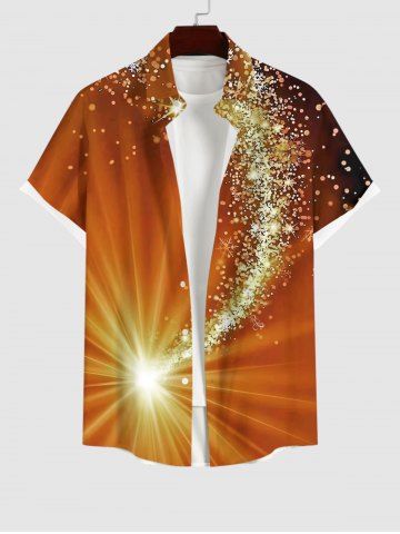 Plus Size Glitter Sparkling Light Beam Stars Snowflake Print Hawaii Ombre Button Pocket Shirt For Men - RED - S