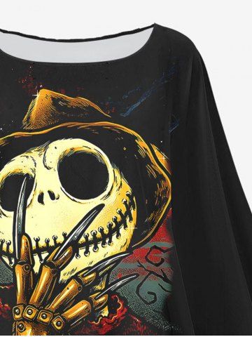 Halloween Costume Skull Skeleton Claw Print Asymmetrical Cape Cloak and Flocking Mesh Patchwork Leggings Plus Size Outfit