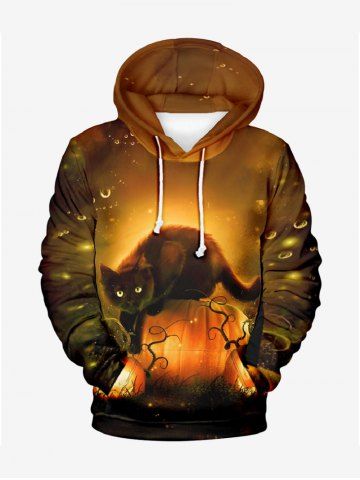 Plus Size Halloween Costume Pumpkin Latern Cat Galaxy Glitter 3D Print Drawstring Pocket Hoodie For Men - MULTI-A - 8XL