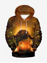 Sweat à Capuche D'Halloween 3D Chat Citrouille avec Poche Kangourou de Grande Taille à Paillettes pour Homme - Multi-A 3XL