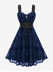 Gothic Plus Size Lace Up Ruffles Cross Tank Dress -  
