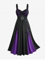 Robe Jointif en Dentelle Fleurie en Blocs de Couleurs avec Strass Amovible - Noir 5x | US 30-32