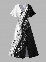 Robe Note de Musique Imprimée en Couleur Contrastée à Ourlet Fendu - Noir XXL | NOUS 14