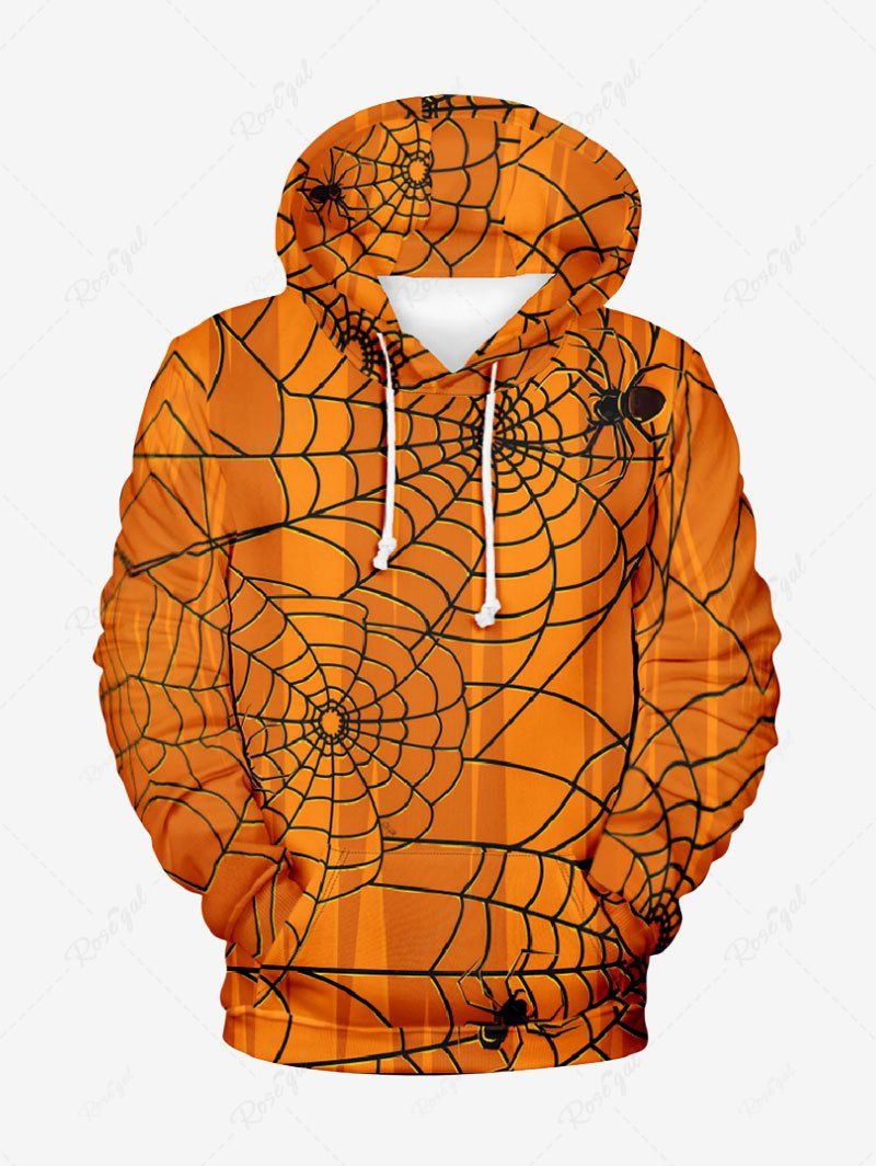 Sweat à Capuche Imprimé Toile D'araignée Halloween Costume à Cordon de Serrage Grande Taille pour Homme Orange 7XL
