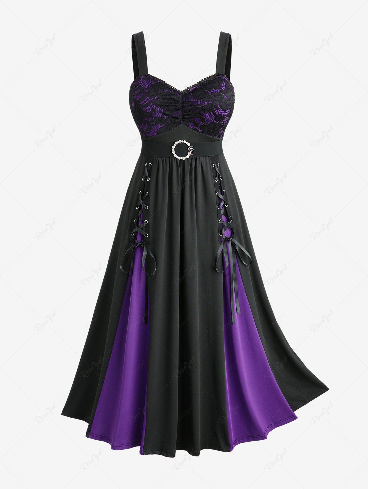Robe Jointif en Dentelle Fleurie en Blocs de Couleurs avec Strass Amovible Noir 5x | US 30-32