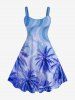 Tenue de Plage Contrastante Imprimé Cocotiers Lumière 3D Grande Taille pour Couples - Bleu Ciel 