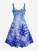 Tenue de Plage Contrastante Imprimé Cocotiers Lumière 3D Grande Taille pour Couples - Bleu Ciel 