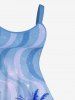 Tenue de Plage Contrastante Imprimé Cocotiers Lumière 3D Grande Taille pour Couples - Bleu Ciel 