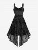 Gothic Plus Size Glitter Floral Flocking Ruched PU Panel Belted Split Layered High Low Asymmetric A Line Tank Dress -  