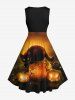 Plus Size Halloween Costume Pumpkin Latern Cat Galaxy Glitter 3D Print 1950s Vintage Dress -  