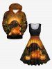 Plus Size Halloween Costume Pumpkin Latern Cat Galaxy Glitter 3D Print 1950s Vintage Dress -  