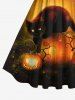 Plus Size Halloween Costume Pumpkin Latern Cat Galaxy Glitter 3D Print 1950s Vintage Dress -  
