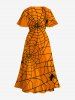 Plus Size Halloween Costume Spider Web Print Split Midi Dress -  