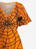 Plus Size Halloween Costume Spider Web Print Split Midi Dress -  