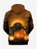 Sweat à Capuche D'Halloween 3D Chat Citrouille avec Poche Kangourou de Grande Taille à Paillettes pour Homme - Multi-A 3XL