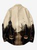 Chemise D'Halloween Boutonnée Déchirée Citrouille Oiseau et Château Imprimés à Manches Longues de Grande Taille - Multi-A 8XL