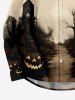 Chemise D'Halloween Boutonnée Déchirée Citrouille Oiseau et Château Imprimés à Manches Longues de Grande Taille - Multi-A 8XL