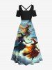 Plus Size Wizard Broom Ombre Sky Cloud Print Halloween Costume Crisscross A Line Maxi Dress -  