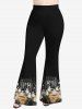 Plus Size Ghost Distressed Castle Print Halloween Flare Pants -  