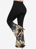 Plus Size Ghost Distressed Castle Print Halloween Flare Pants -  