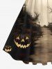 Robe D'Halloween Trapèze Vintage Citrouille Chemin et Château Imprimés Grande Taille - Noir 4X