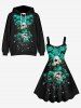 Robe D'Halloween Ligne A Rose Branche et Crâne Imprimés de Grande Taille - Noir XS