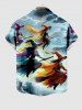 Plus Size Wizard Broom Ombre Sky Cloud Print Halloween Button Pocket Shirt For Men -  
