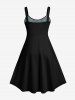 Plus Size Skull Rose Flower Branch Print Halloween Costume A Line Tank Dress -  