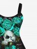Plus Size Skull Rose Flower Branch Print Halloween Costume A Line Tank Dress -  