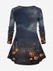 Plus Size Halloween Costume Pumpkin Cross Tomb Skeleton Wizard Skull Bat Moon Print T-shirt -  