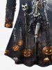 Plus Size Halloween Costume Pumpkin Cross Tomb Skeleton Wizard Skull Bat Moon Print T-shirt -  