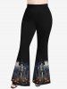 Plus Size Halloween Costume Pumpkin Cross Tomb Skeleton Wizard Skull Bat Moon Print Flare Pants -  