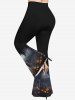 Plus Size Halloween Costume Pumpkin Cross Tomb Skeleton Wizard Skull Bat Moon Print Flare Pants -  