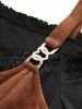 Plus Size Cold Shoulder Puff Sleeves Lace Up Two Tone 2 in 1 Asymmetric Top -  