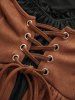 Plus Size Cold Shoulder Puff Sleeves Lace Up Two Tone 2 in 1 Asymmetric Top -  